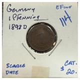 1898-D GERMANY 1 PFENNIG SCARCE DATE