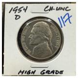 1954-D JEFFERSON NICKEL HIGH GRADE UNC
