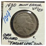 1930-S BUFFALO NICKEL MINT ERROR