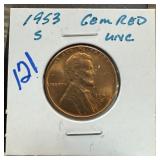 1953-S GEM RED UNC WHEAT PENNY CENT