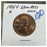 1954-S GEM RED UNC WHEAT PENNY CENT