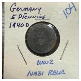 1940-D GERMANY 5 PFENNIG WW2 NAZI ERA