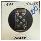 .999 SILVER BULLION INGOT 8 OF HEARTS