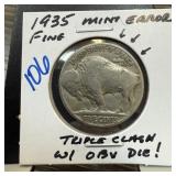 1935 BUFFALO NICKEL TRIPLE CLASH W OBV DIE