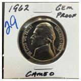 1962 GEM CAMEO PROOF JEFFERSON NICKEL