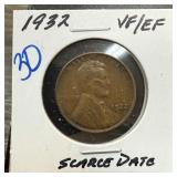 1932 WHEAT PENNY CENT SCARCE DATE