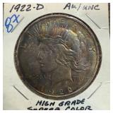 1922-D PEACE SILVER DOLLAR BETTER RAINBOW TONED