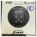 .999 7 HEARTS SILVER BULLION INGOT