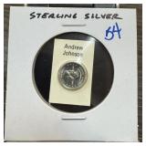 FRANKLIN MINT STERLING SILVER ANDREW JOHNSON ROUND