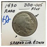 1930 BUFFALO NICKEL DDO-005 RARE