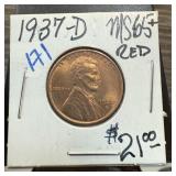 1937-D WHEAT PENNY CENT RED