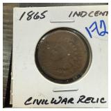 1865 INDIAN HEAD PENNY CENT CIVIL WAR ERA