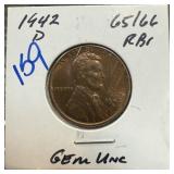 1942-D WHEAT PENNY CENT GEM UNC