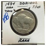 1934 BUFFALO NICKEL DDR-002 RARE