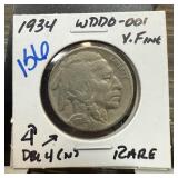 1934 BUFFALO NICKEL WDDO-001 RARE