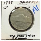 1939 DOUBLE DIE REV JEFFERSON NICKEL