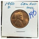 1950-D GEM RED UNC WHEAT PENNY CENT