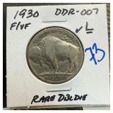 1930 BUFFALO NICKEL DDR-007 DOUBLE DIE