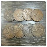 8 PC GREAT BRITAIN LARGE PENNY PENNIES