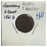 1861-B AUSTRIA 1 KREUZER