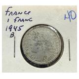 1945-B FRANCE 1 FRANC SCARCE COIN