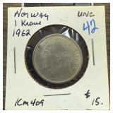 1962 NORWAY 1 KRONE BETTER GRADE