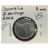 2002 SOMALIA 5 SHILLINGS BETTER