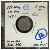 1955 10 ORE NORWAY COIN SCARCE HIGH GRADE