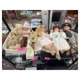 CONTENTS OF SHELF LARGE LOT OF PORCELAIN DOLLS