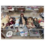 CONTENTS OF SHELF LARGE LOT OF PORCELAIN DOLLS