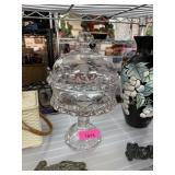VINTAGE GLASS PEDESTAL DISH W LID