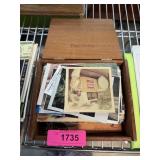 LOT OF VINTAGE POSTCARDS PHOTOGRAPHS IN CIGAR BOX