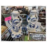 BLUE & WHITE FROG CANDLE HOLDERS