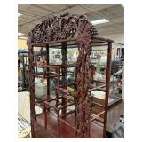 VINTAGE CARVED GRAPE MOTIF ETAGERE CABINET NOTE