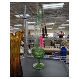 VINTAGE GREEN PEDESTAL SWUNG VASE