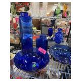 LOT OF COBALT GLASS BOWLS & BOTTLES