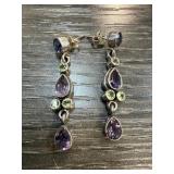 STERLING SILVER AMETHYST & PERIDOT EARRINGS
