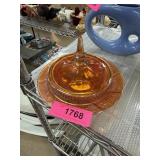 VINTAGE CARNIVAL GLASS LIDDED JAR