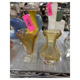 2PC SMALL AMBER GLASS VASES