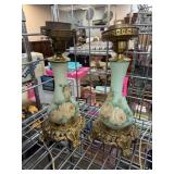 2PC FLORAL GLASS TABLE LAMPS