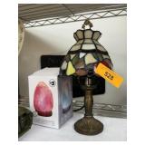 SMALL STAINED GLASS LAMP & HIMILAYAN SALT LAMP