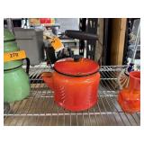 VINTAGE FLAME ORANGE ENAMELED TEAPOT