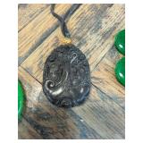 Engraved Black Stone Pendant with Cord