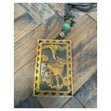 Gold-Tone Rectangular Pendant with Jade Accent