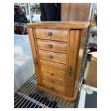 Wooden Jewelry Cabinet with Mirror and Compartment