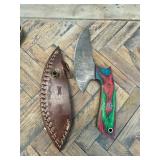 Handmade Damascus Steel Knife with Leather Sheath