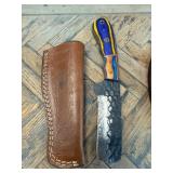 Custom Handmade Knife with Colored Handle and Leat