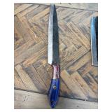 Handmade Knife with Blue Resin-Wood Handle