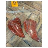 Red Leaf-Shaped Stone Pendants with Metal Loops