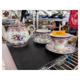 Lefton Floral Tea Set With Music Box Base